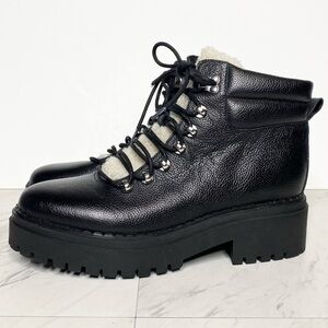 Marc Fisher Nairy Black Leather Lace Up Hiking Bootie 9M